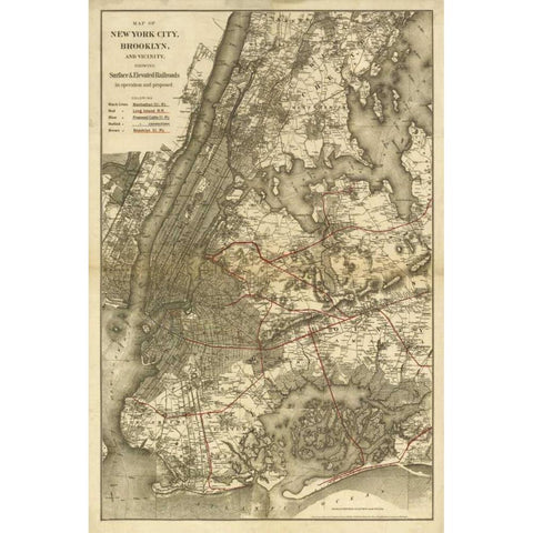 1885 NYC Map Black Modern Wood Framed Art Print with Double Matting by Harbick, N.