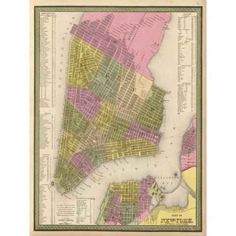 Vintage NYC Map Black Modern Wood Framed Art Print with Double Matting by Harbick, N.