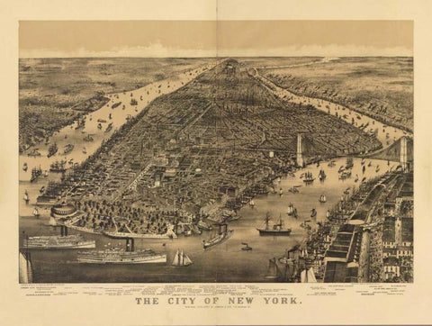 1889 NYC Map White Modern Wood Framed Art Print with Double Matting by Harbick, N.