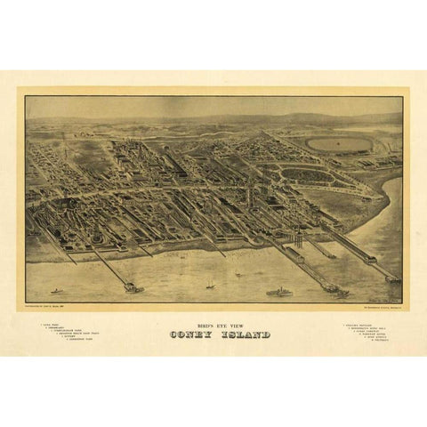 1906 Coney Island Map Black Modern Wood Framed Art Print with Double Matting by Harbick, N.