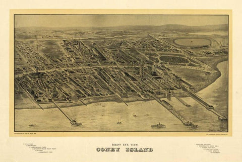 1906 Coney Island Map White Modern Wood Framed Art Print with Double Matting by Harbick, N.