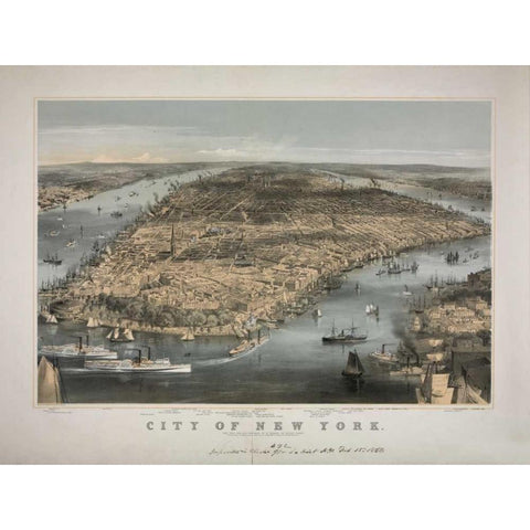 1856 NYC Map Gold Ornate Wood Framed Art Print with Double Matting by Harbick, N.