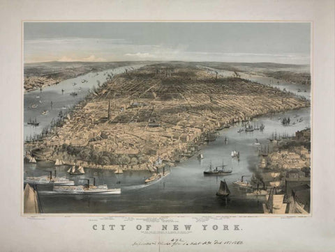 1856 NYC Map Black Ornate Wood Framed Art Print with Double Matting by Harbick, N.