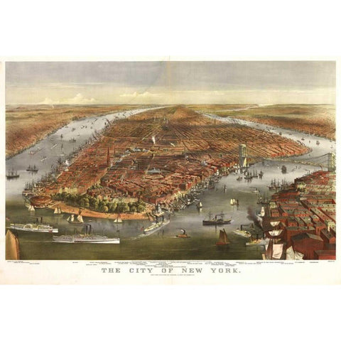 1870 NYC Map Black Modern Wood Framed Art Print with Double Matting by Harbick, N.