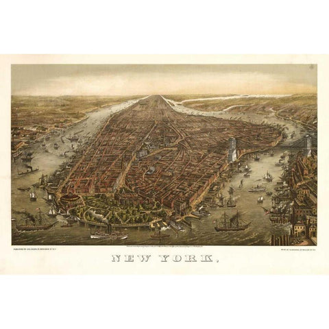 1874 NYC Map Gold Ornate Wood Framed Art Print with Double Matting by Harbick, N.