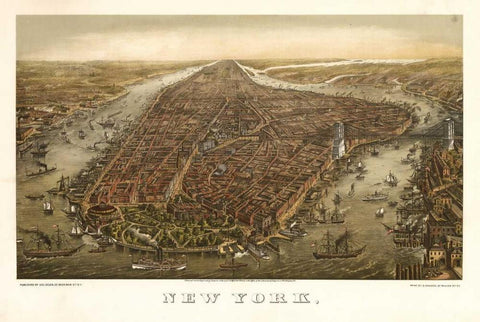 1874 NYC Map White Modern Wood Framed Art Print with Double Matting by Harbick, N.