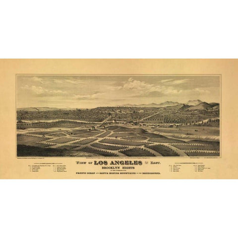 1877 Los Angeles Map Black Modern Wood Framed Art Print with Double Matting by Harbick, N.