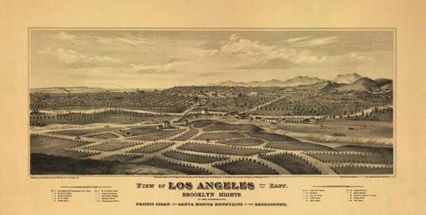 1877 Los Angeles Map Black Ornate Wood Framed Art Print with Double Matting by Harbick, N.