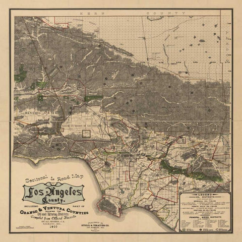 1900 LA Road Map Black Ornate Wood Framed Art Print with Double Matting by Harbick, N.