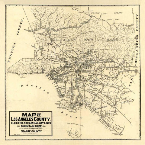 1912 LA Railway Map Gold Ornate Wood Framed Art Print with Double Matting by Harbick, N.