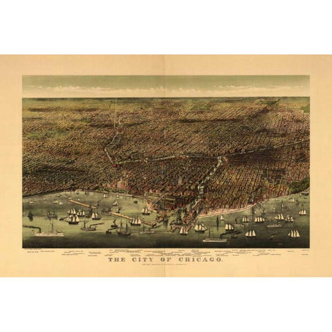 1892 Chicago Map Black Modern Wood Framed Art Print by Harbick, N.