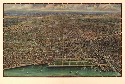 1916 Chicago Map White Modern Wood Framed Art Print with Double Matting by Harbick, N.