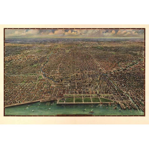 1916 Chicago Map Black Modern Wood Framed Art Print with Double Matting by Harbick, N.