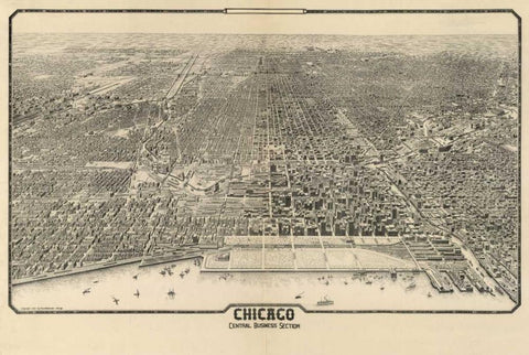 1910 Chicago Map Black Ornate Wood Framed Art Print with Double Matting by Harbick, N.