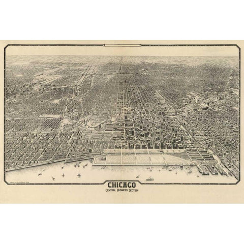 1910 Chicago Map White Modern Wood Framed Art Print by Harbick, N.