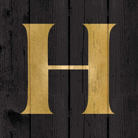 Gold Alphabet H Black Modern Wood Framed Art Print with Double Matting by Harbick, N.