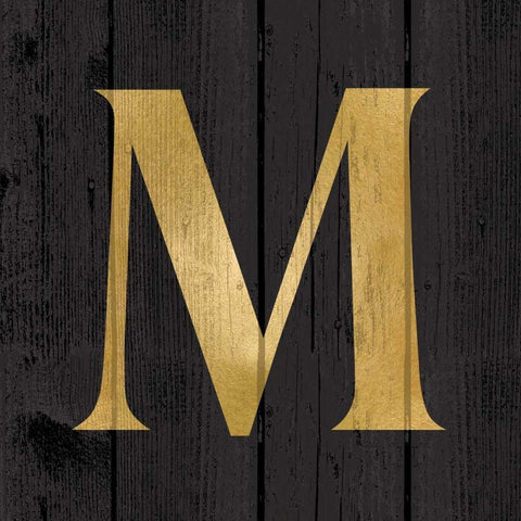 Gold Alphabet M Black Modern Wood Framed Art Print with Double Matting by Harbick, N.