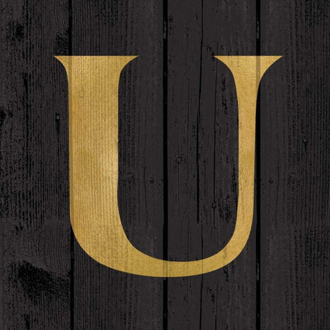 Gold Alphabet U Black Modern Wood Framed Art Print with Double Matting by Harbick, N.