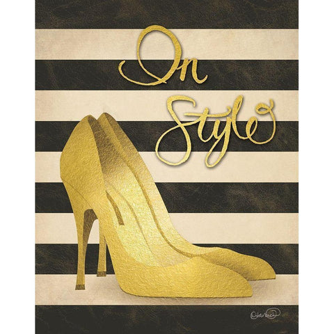 Gold Pumps In Style Black Modern Wood Framed Art Print with Double Matting by Harbick, N.