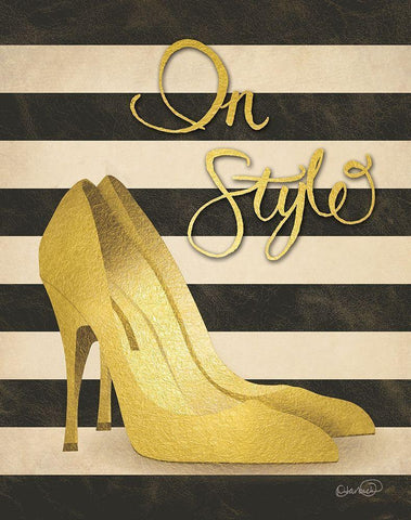 Gold Pumps In Style White Modern Wood Framed Art Print with Double Matting by Harbick, N.