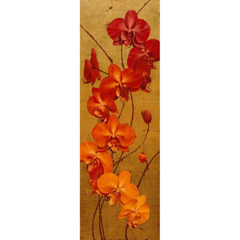 Golden Orchids I White Modern Wood Framed Art Print by Catlett, Kenneth