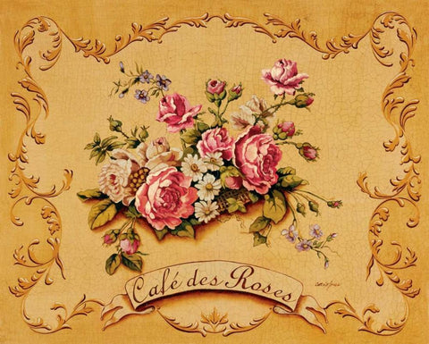 Cafe des Roses Black Ornate Wood Framed Art Print with Double Matting by Jones, Catherine