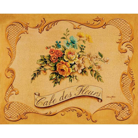 Cafe des Fleurs Gold Ornate Wood Framed Art Print with Double Matting by Jones, Catherine