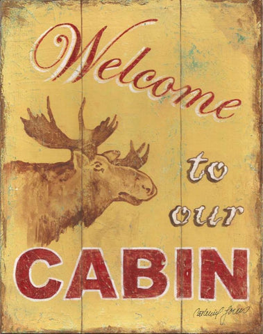 Cabin Welcome White Modern Wood Framed Art Print with Double Matting by Jones, Catherine