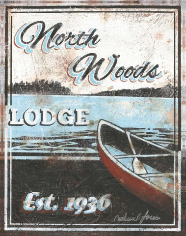 North Woods Lodge White Modern Wood Framed Art Print with Double Matting by Jones, Catherine