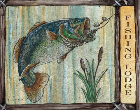 Lodge Fish White Modern Wood Framed Art Print with Double Matting by Knold, Donna