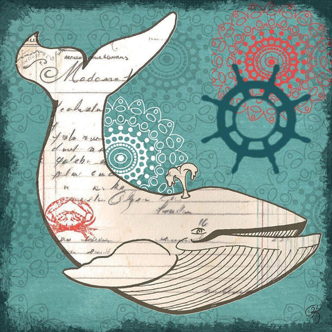 Nautical Whale White Modern Wood Framed Art Print by K, Onna