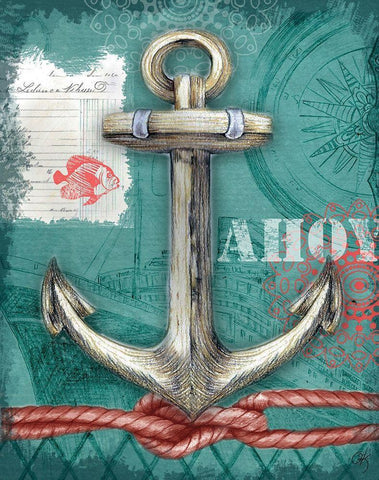 Nautical Anchor White Modern Wood Framed Art Print with Double Matting by K, Onna