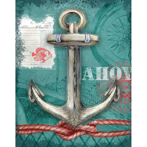 Nautical Anchor Black Modern Wood Framed Art Print with Double Matting by K, Onna