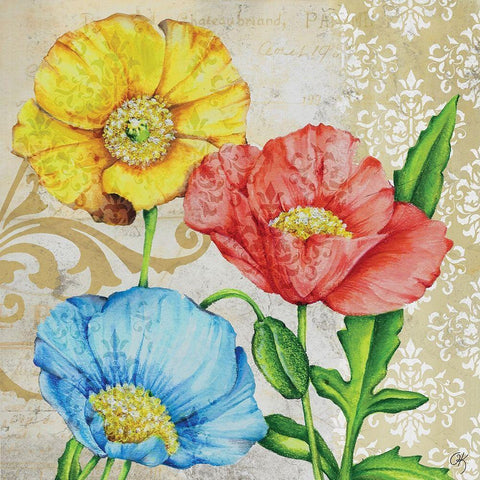Colorful Poppies Gold Ornate Wood Framed Art Print with Double Matting by K, Onna