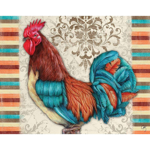 Golden Rooster I White Modern Wood Framed Art Print by K, Onna