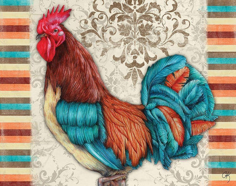 Golden Rooster I White Modern Wood Framed Art Print with Double Matting by K, Onna