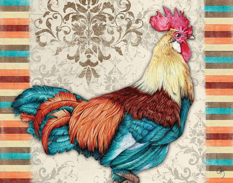 Golden Rooster II Black Ornate Wood Framed Art Print with Double Matting by K, Onna