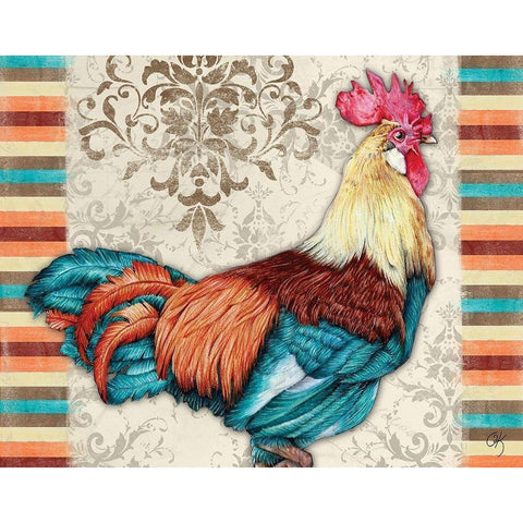 Golden Rooster II Gold Ornate Wood Framed Art Print with Double Matting by K, Onna