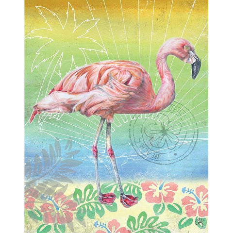 Summer Splash Flamingo White Modern Wood Framed Art Print by K, Onna