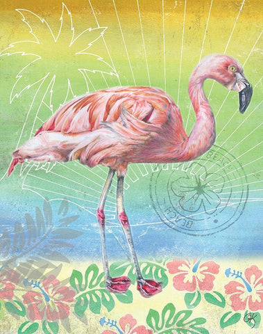 Summer Splash Flamingo Black Ornate Wood Framed Art Print with Double Matting by K, Onna