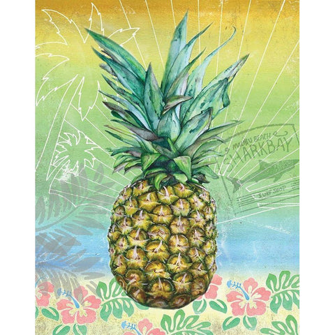 Summer Splash Pineapple Gold Ornate Wood Framed Art Print with Double Matting by K, Onna