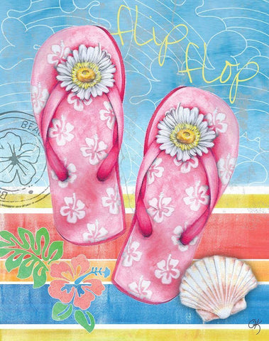 Summer Splash Flip Flops White Modern Wood Framed Art Print with Double Matting by K, Onna