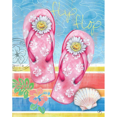 Summer Splash Flip Flops Black Modern Wood Framed Art Print with Double Matting by K, Onna