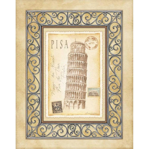 Pisa Postcard Black Modern Wood Framed Art Print with Double Matting by Laliberte, Andrea