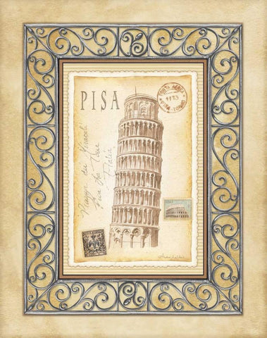 Pisa Postcard Black Ornate Wood Framed Art Print with Double Matting by Laliberte, Andrea