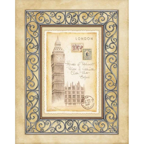 London Postcard Gold Ornate Wood Framed Art Print with Double Matting by Laliberte, Andrea