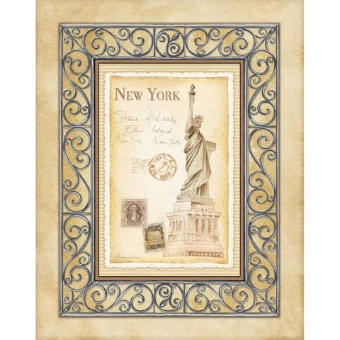 New York Postcard Gold Ornate Wood Framed Art Print with Double Matting by Laliberte, Andrea