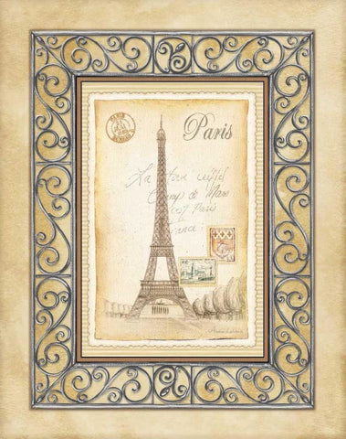 Paris Postcard Black Ornate Wood Framed Art Print with Double Matting by Laliberte, Andrea