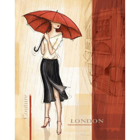 Rain London Black Modern Wood Framed Art Print with Double Matting by Laliberte, Andrea