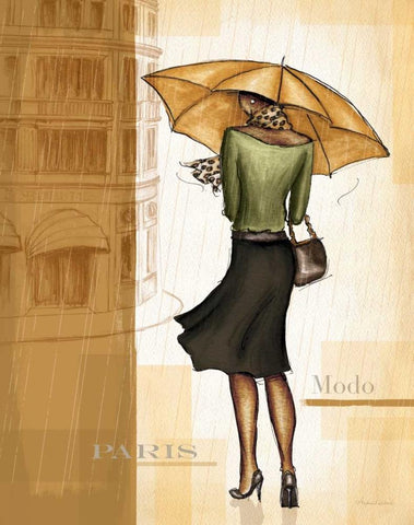 Golden Rain Paris White Modern Wood Framed Art Print with Double Matting by Laliberte, Andrea